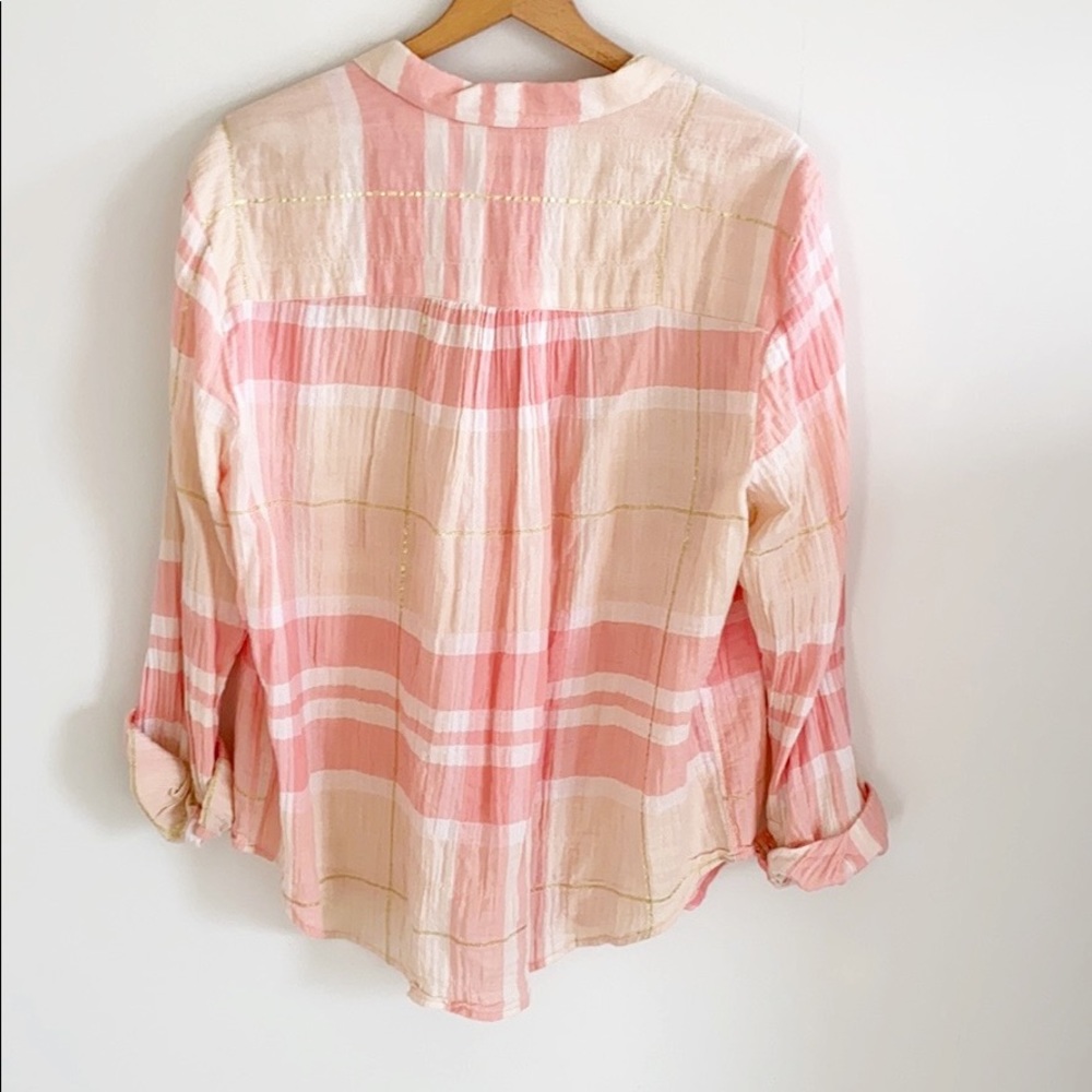 Anthro Holding Horses Peach Plaid Button Down Top - Picture 7 of 11